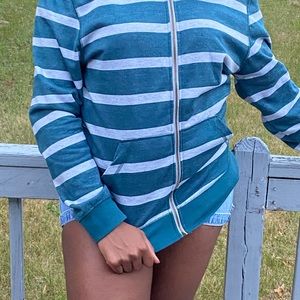 🥏 Navy Blue/ Grey Striped Hooded Sweater